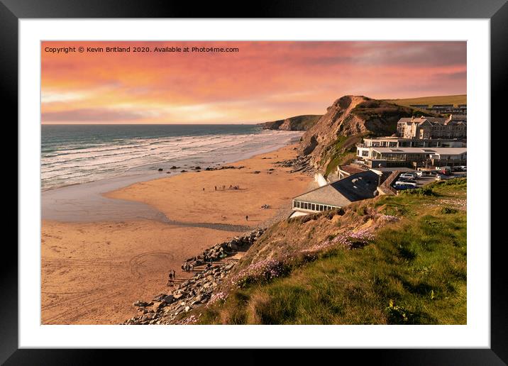 Sunset over watergate bay in cornwall Framed Mounted Print by Kevin Britland