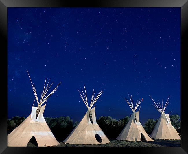Shoshone Teepees at night Framed Print by Luc Novovitch