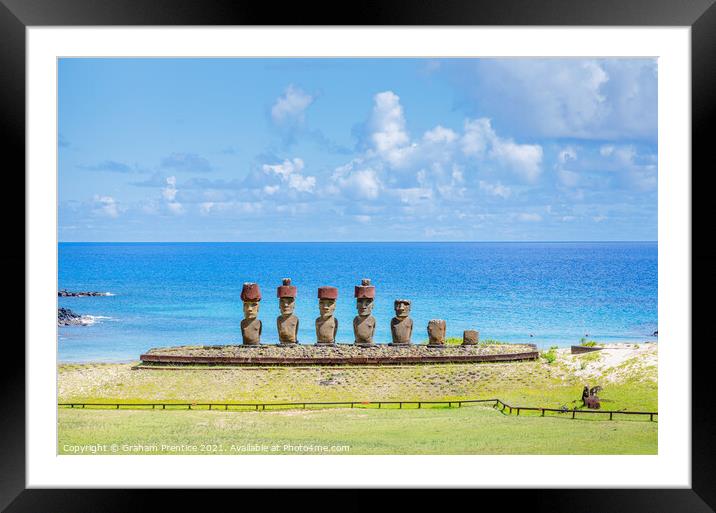 Anakena Beach Statues, Easter Island Framed Mounted Print by Graham Prentice