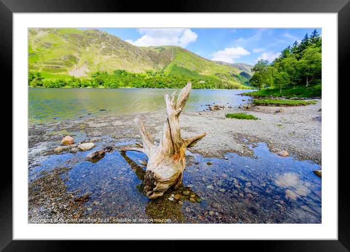 Buttermere Panorama With Driftwood Framed Mounted Print by Graham Prentice