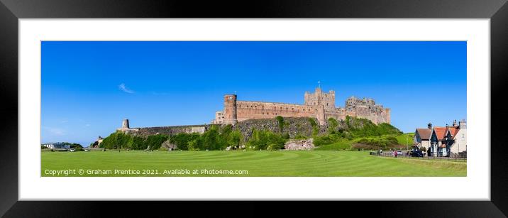 Bamburgh Castle, Cricket Pitch and Windmill Framed Mounted Print by Graham Prentice