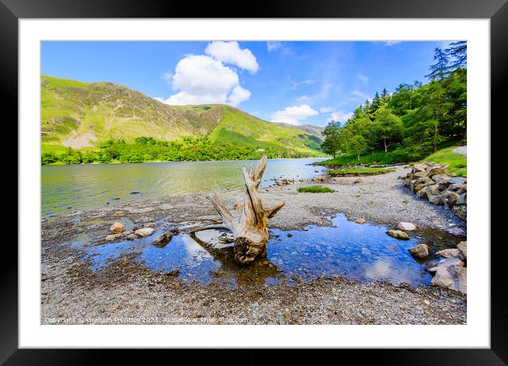 Buttermere Panorama With Driftwood Framed Mounted Print by Graham Prentice