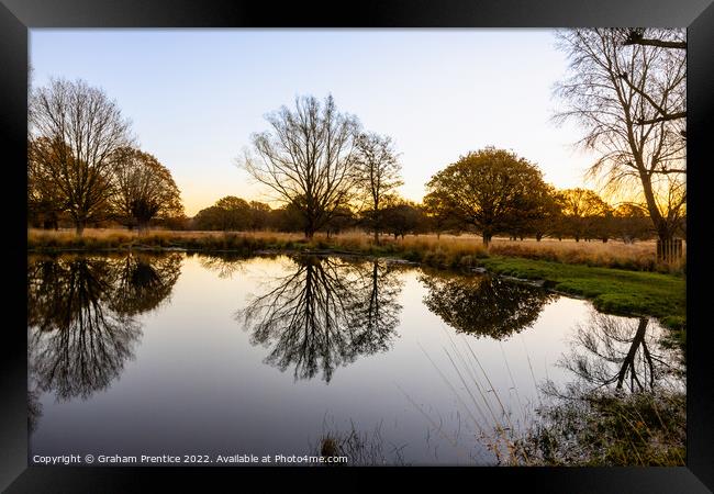 Richmond Park Sunrise Over White Ash Pond Framed Print by Graham Prentice