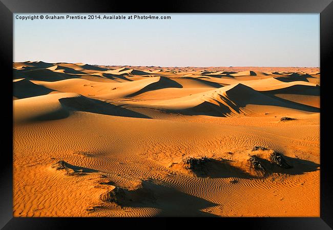 Sand Dunes In Evening Light Framed Print by Graham Prentice