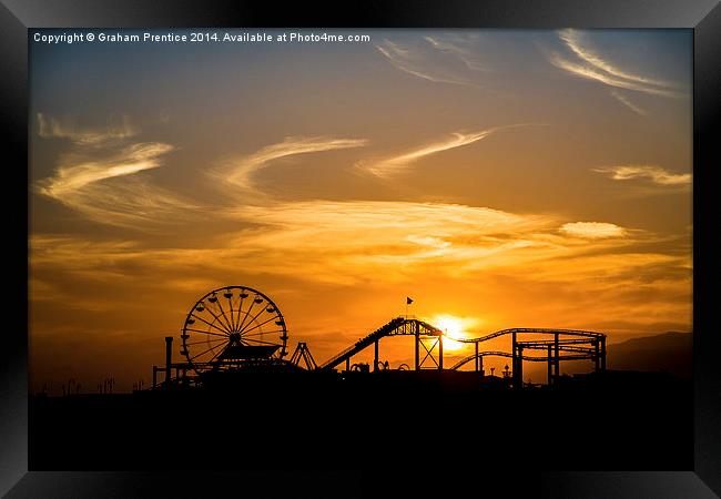 Sunset at Santa Monica Pier Framed Print by Graham Prentice