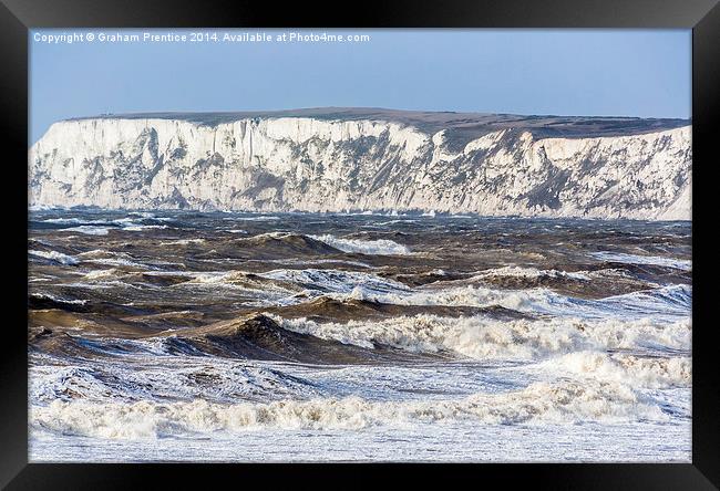 Stormy Sea And White Cliffs Framed Print by Graham Prentice