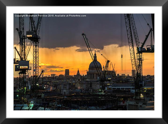  Tower cranes over the City of London Framed Mounted Print by Graham Prentice