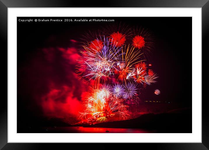 Spectacular fireworks over Santorini Framed Mounted Print by Graham Prentice