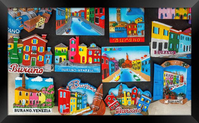 Burano Painted Buildings Souvenirs Framed Print by Graham Prentice