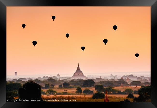 Balloons Over Bagan at Dawn Framed Print by Graham Prentice
