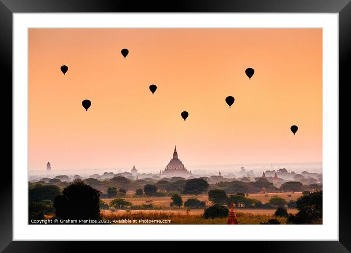 Balloons Over Bagan at Dawn Framed Mounted Print by Graham Prentice