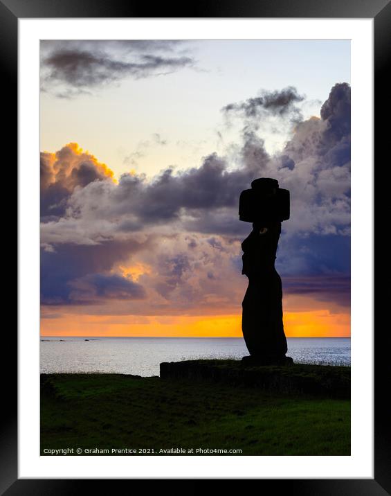 Easter Island Statue at Sunset Framed Mounted Print by Graham Prentice
