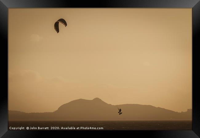 Kite Surfing Sunset Framed Print by John Barratt