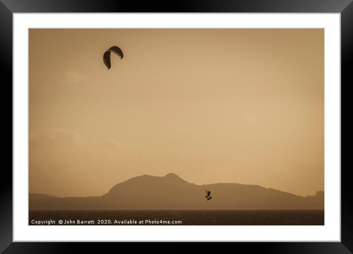 Kite Surfing Sunset Framed Mounted Print by John Barratt