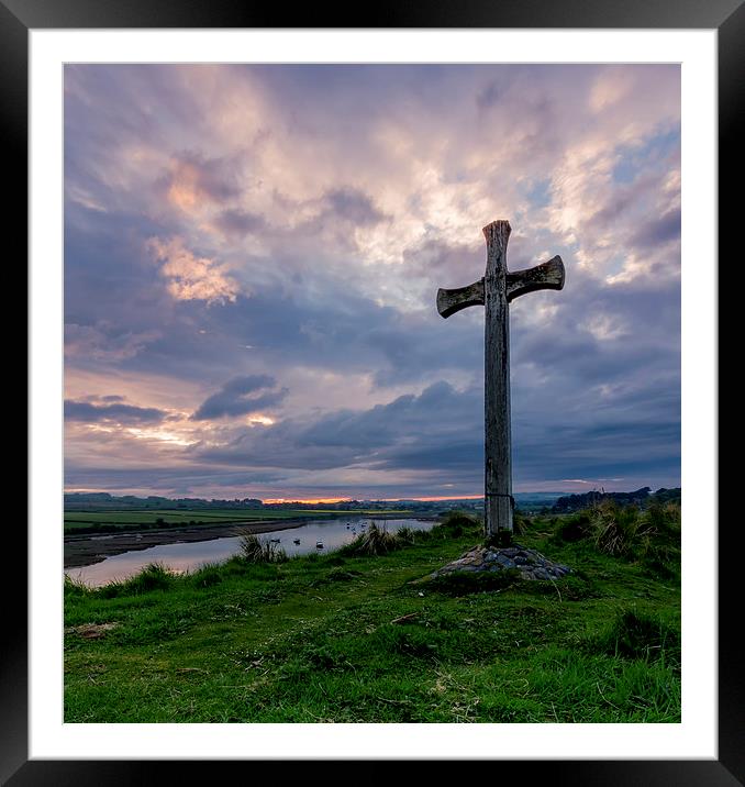 St Cuthberts cross on church hill Framed Mounted Print by Richard Armstrong