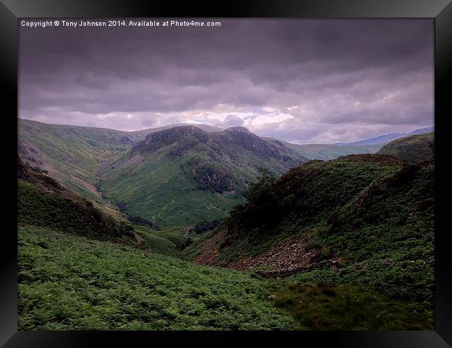 Eagles Cragg From The Langstrath Valley. Framed Print by Tony Johnson