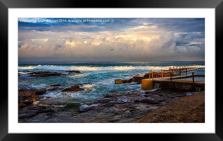 Avalon rockpool with approaching storm Framed Mounted Print by Sheila Smart