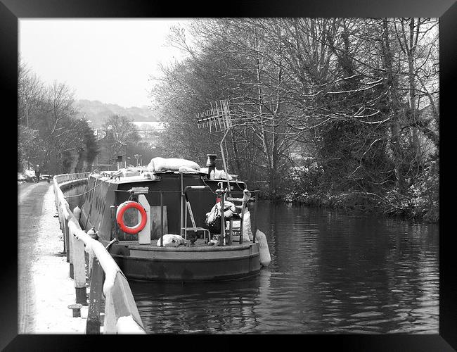 Winters Day Canal Barge Framed Print by Liz Watson