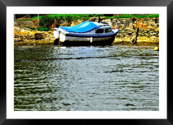 Riverbank Boat Framed Mounted Print by Lisa PB
