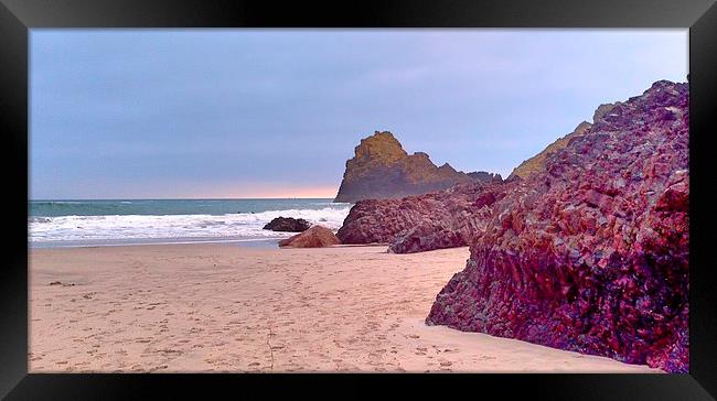 One Sided Rocks, Kynance Cove Framed Print by Lisa PB