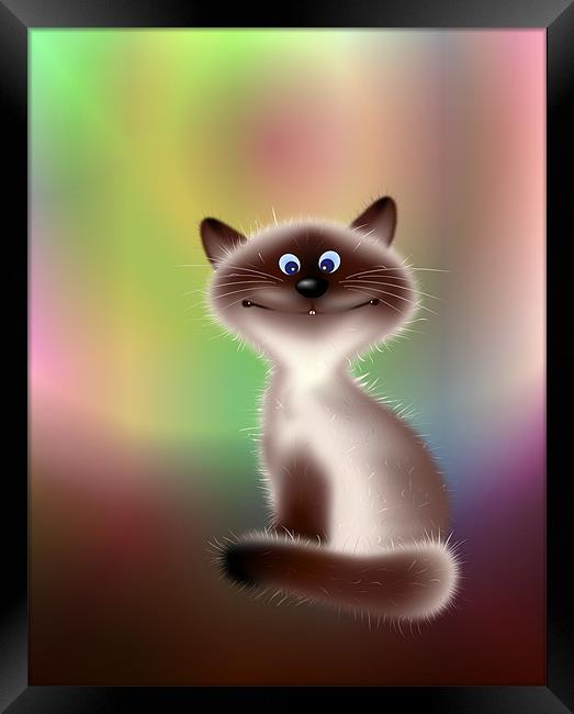 Smiling Cat Cartoon Framed Print by Lidiya Drabchuk