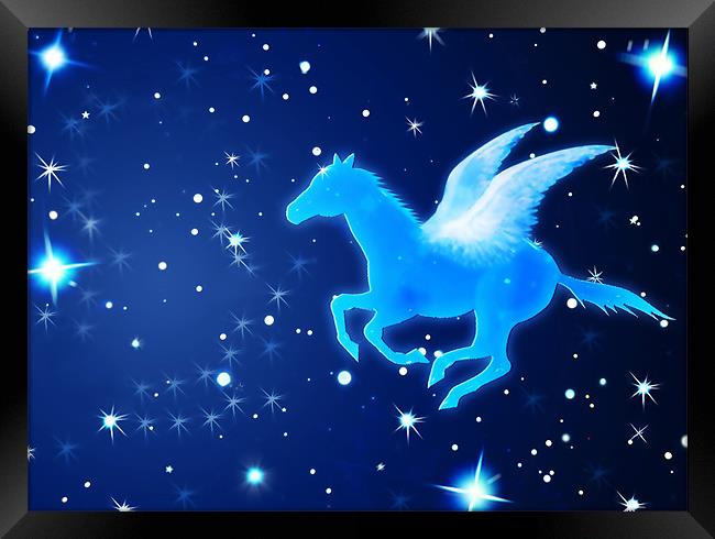 Pegasus Flying In the Night Framed Print by Lidiya Drabchuk