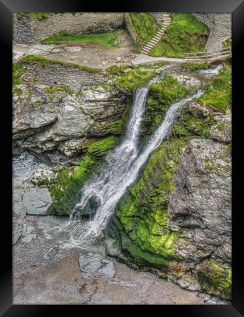 Waterfall at Tintagel Framed Print by Diane Griffiths
