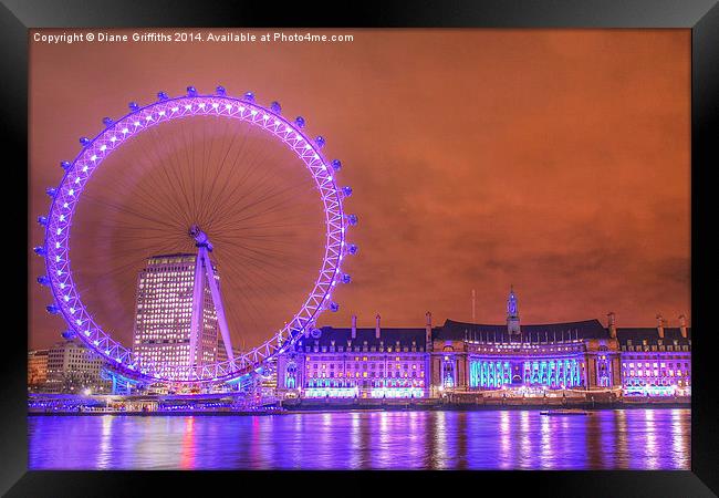  The London Eye at Night Framed Print by Diane Griffiths