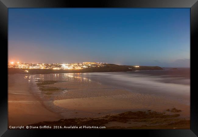 Fistral Beach Twilight Framed Print by Diane Griffiths