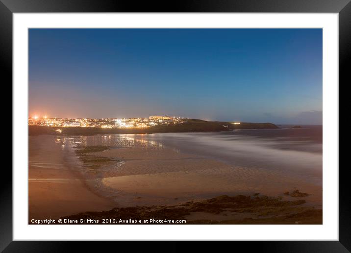 Fistral Beach Twilight Framed Mounted Print by Diane Griffiths