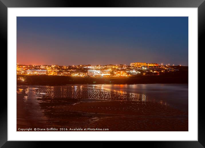 Pentire Headland at night Framed Mounted Print by Diane Griffiths