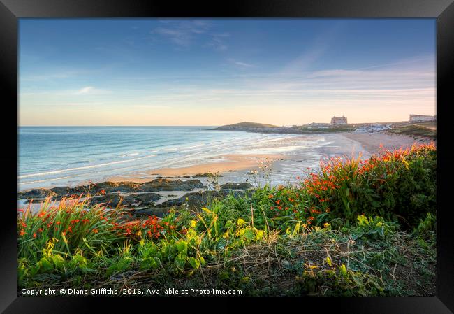 Fistral Beach during Sunrise Framed Print by Diane Griffiths