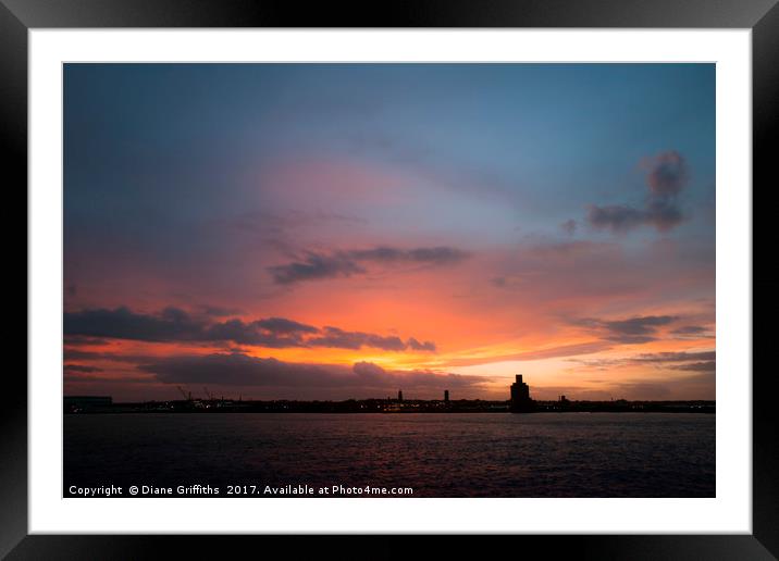 Sunset over The Mersey Framed Mounted Print by Diane Griffiths