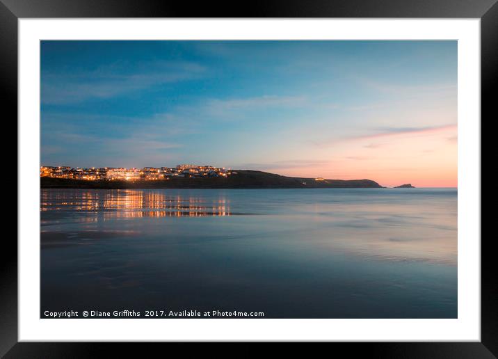 Fistral Beach and Pentire Headland Sunset Framed Mounted Print by Diane Griffiths