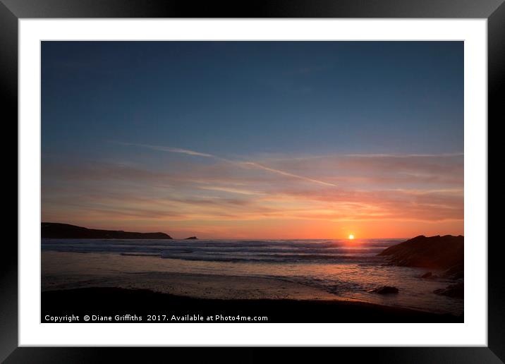 Fistral Beach and Pentire Headland Sunset Framed Mounted Print by Diane Griffiths