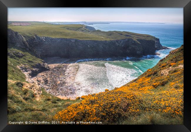 Griffin's Point and Beacon Cove near Mawgan Porth Framed Print by Diane Griffiths