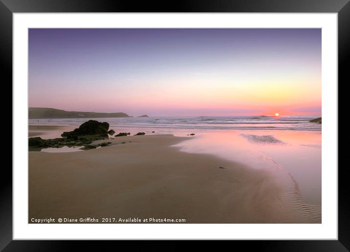 Sunset on Fistral Beach Framed Mounted Print by Diane Griffiths