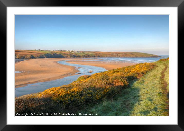 Pentire Headland and Crantock Beach Framed Mounted Print by Diane Griffiths