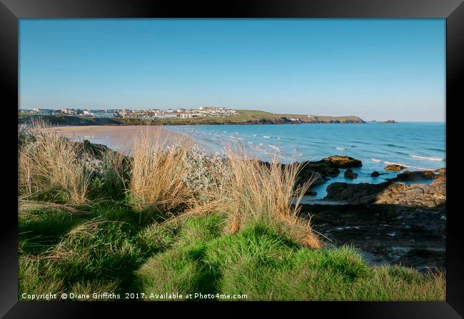 Fistral beach from outside the Headland Hotel Framed Print by Diane Griffiths