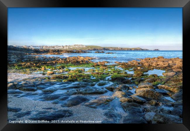 Little Fistral Beach looking towards Pentire Framed Print by Diane Griffiths