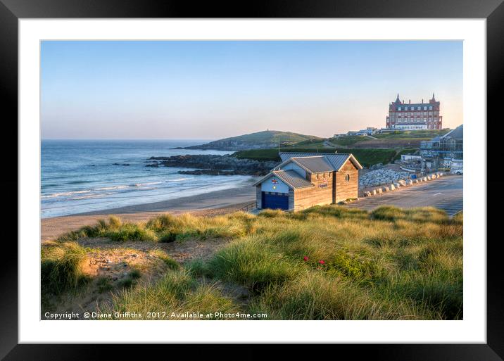 RNLI and Headland Hotel, Fistral Framed Mounted Print by Diane Griffiths
