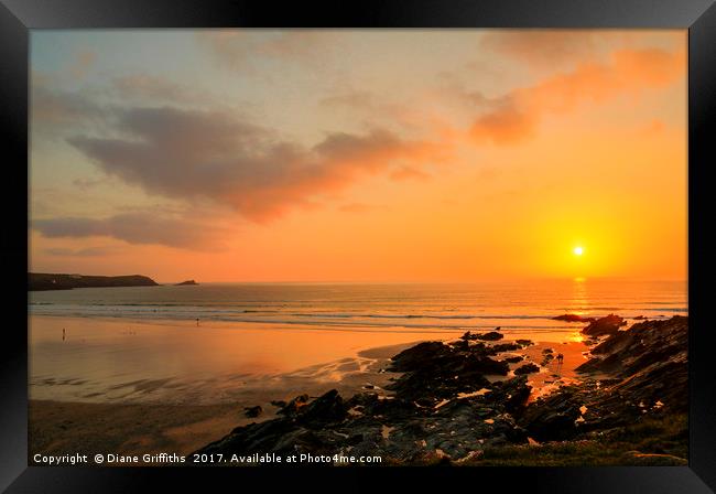 Fistral Beach Sunset Framed Print by Diane Griffiths