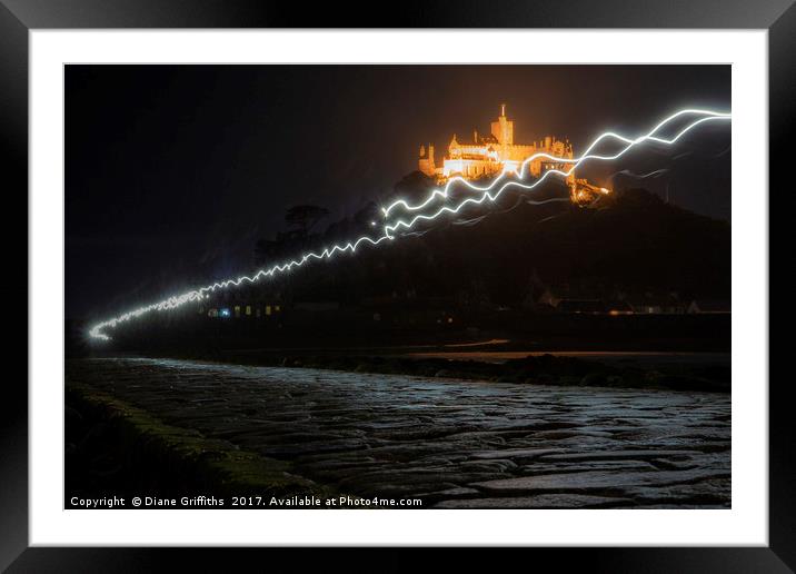 St Michael's Mount at Night Framed Mounted Print by Diane Griffiths