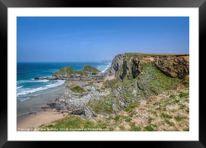 North Cornwall Coast near Porth Framed Mounted Print by Diane Griffiths
