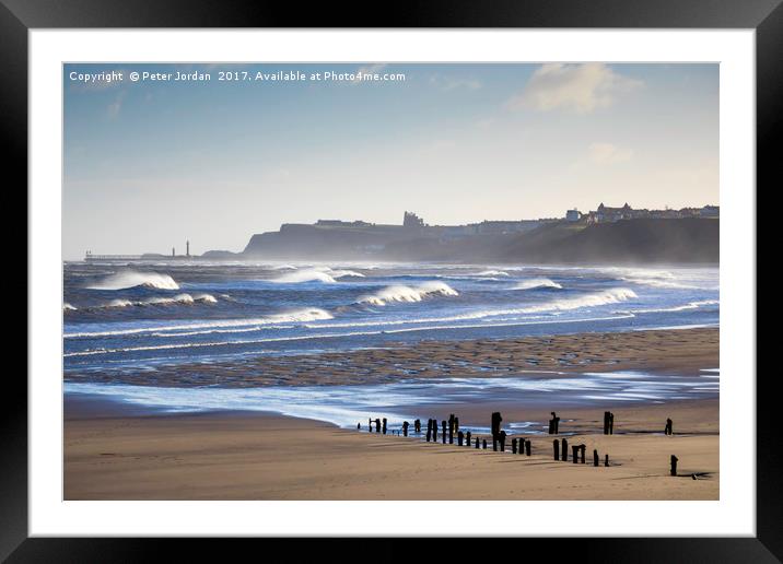 Rough sea in Winter Sunshine at Sandsend near Whit Framed Mounted Print by Peter Jordan