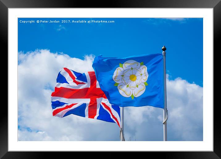The United Kingdom and  Yorkshire Flags  flying si Framed Mounted Print by Peter Jordan