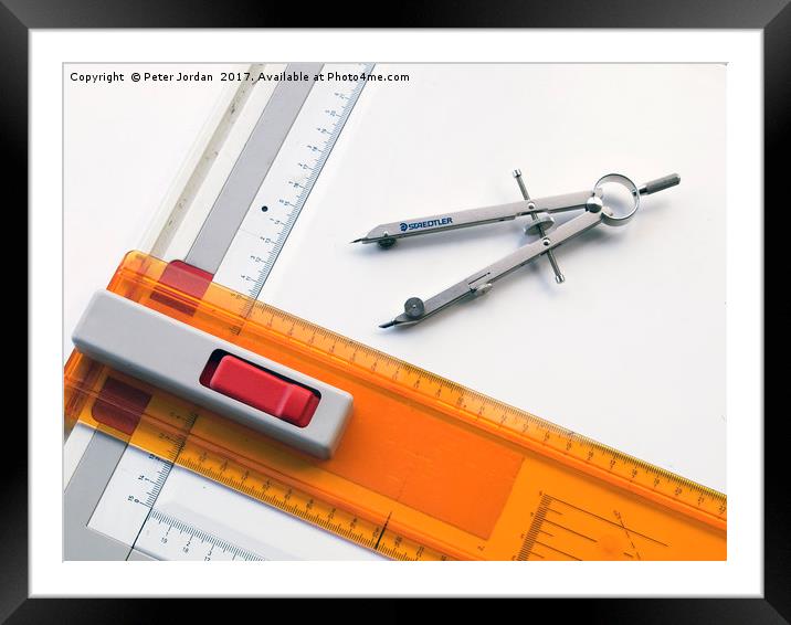 A technical drawing board and T-square with a pair Framed Mounted Print by Peter Jordan