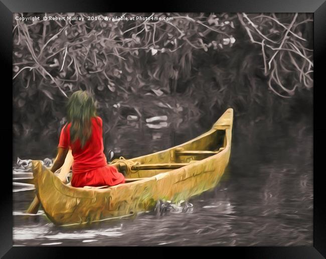 Mystical Red Dress Canoe Ride Framed Print by Robert Murray