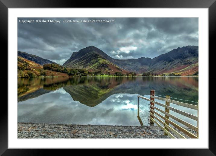 Fence and Reflections, Buttermere. Framed Mounted Print by Robert Murray
