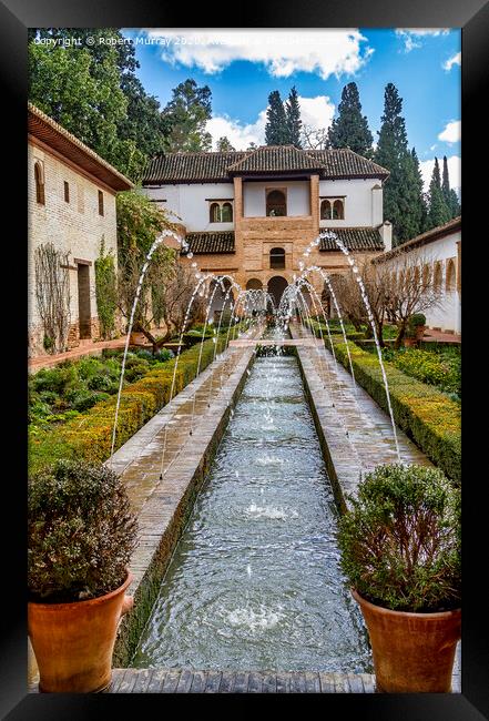 Fountain And Water Channel In Generalife Palace, Alhambra. Framed Print by Robert Murray